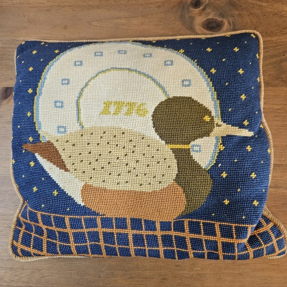 Vintage Cross Stitch Pillow Mallard Duck 1776 Retro Americana - Picture 1 of 6